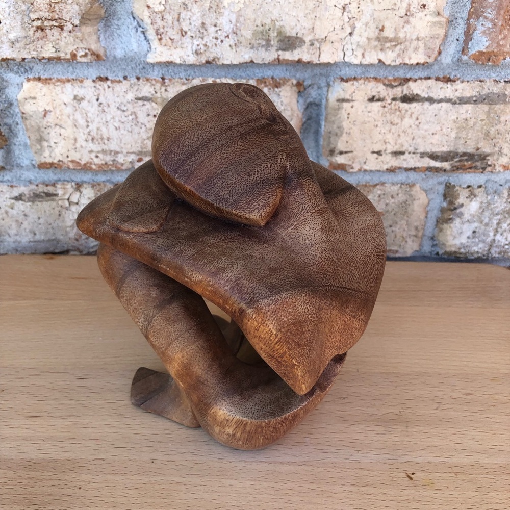 Vintage‎ Brown Resting Man Abstract Rustic Hand Carved Wooden Sculpture Art - Picture 2 of 10
